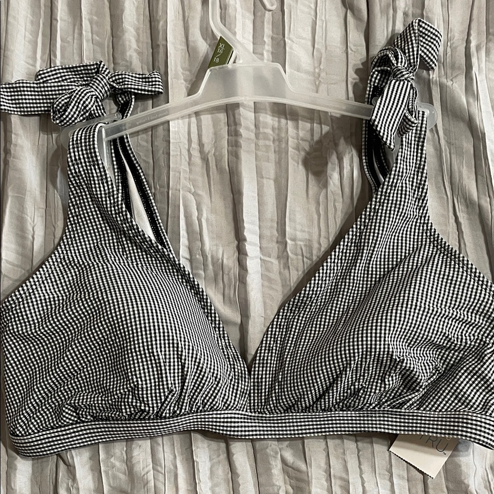 Time and Tru Black and White Checkered Bikini Top